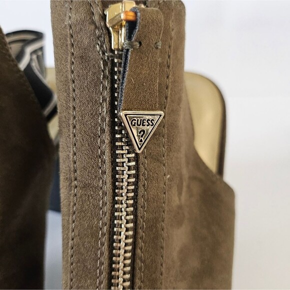 Beautiful Guess Women Suede Olive Green Zipper Open Toe Booties. - Picture 2 of 5